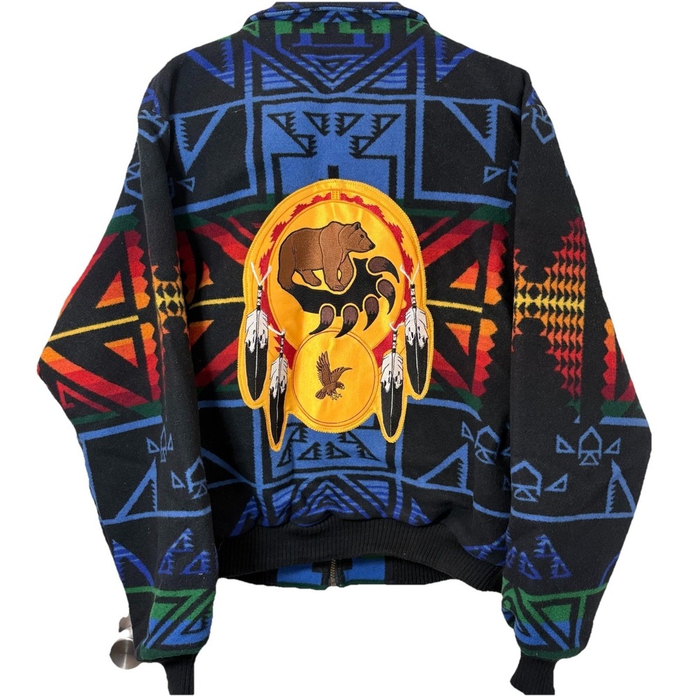 Pendleton High Grade Western Wear Wool Jacket Bear Eagle Sharkey Sz L Vintage